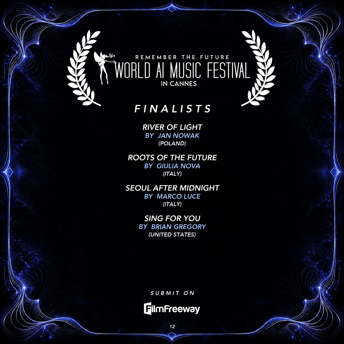 Finalistes d'août 2026 du World AI Music Festival in Cannes — visuel 12 sur 15 : River of Light, Roots of the Future, Seoul After Midnight, Sing For You