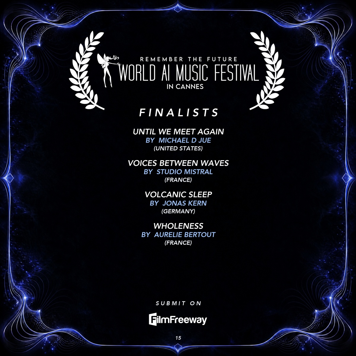 Finalistes d'août 2026 du World AI Music Festival in Cannes — visuel 15 sur 15 : Until We Meet Again, Voices Between Waves, Volcanic Sleep, Wholeness