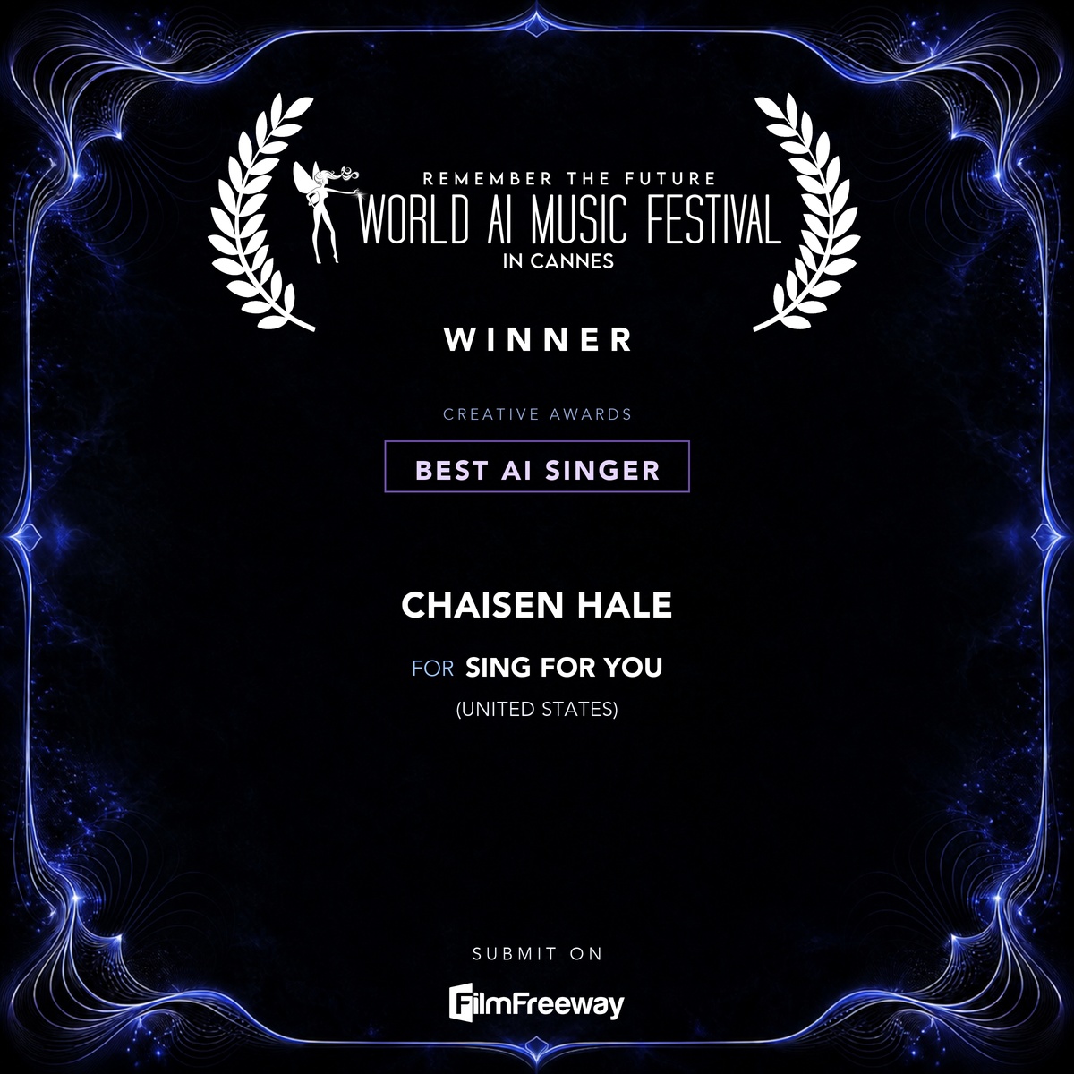 waimf-gagnants-aout-2026-16-best-ai-singer Gagnant d'août 2026 du World AI Music Festival in Cannes — Best AI Singer : Chaisen Hale pour Sing For You (United States)