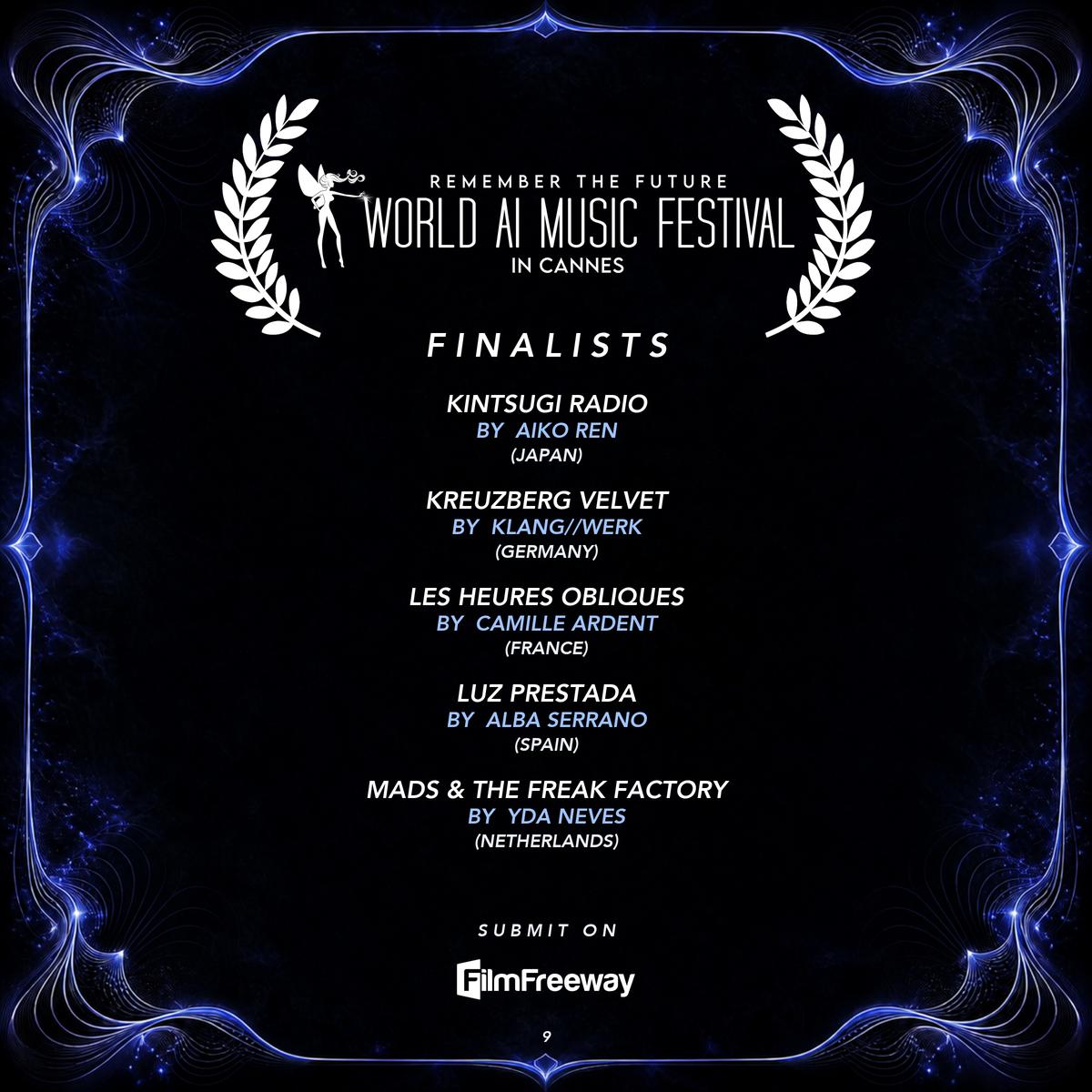Finalistes de septembre 2026 du World AI Music Festival in Cannes — visuel 9 sur 18 : Kintsugi Radio, Kreuzberg Velvet, Les heures obliques, Luz Prestada, MADS & The Freak Factory