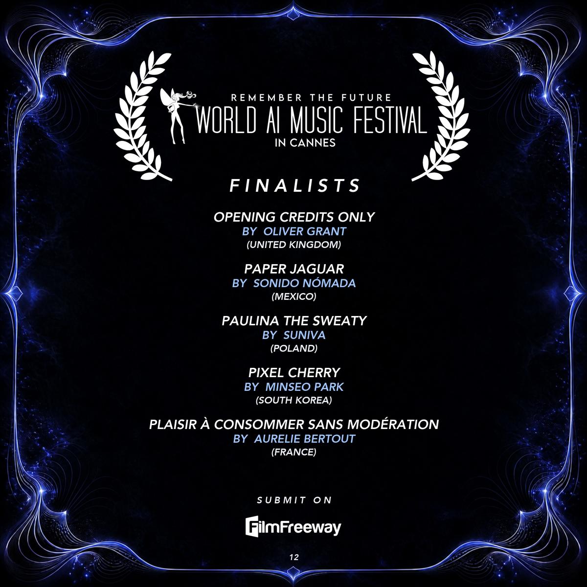 Finalistes de septembre 2026 du World AI Music Festival in Cannes — visuel 12 sur 18 : Opening Credits Only, Paper Jaguar, Paulina The Sweaty, Pixel Cherry, Plaisir à consommer sans modération