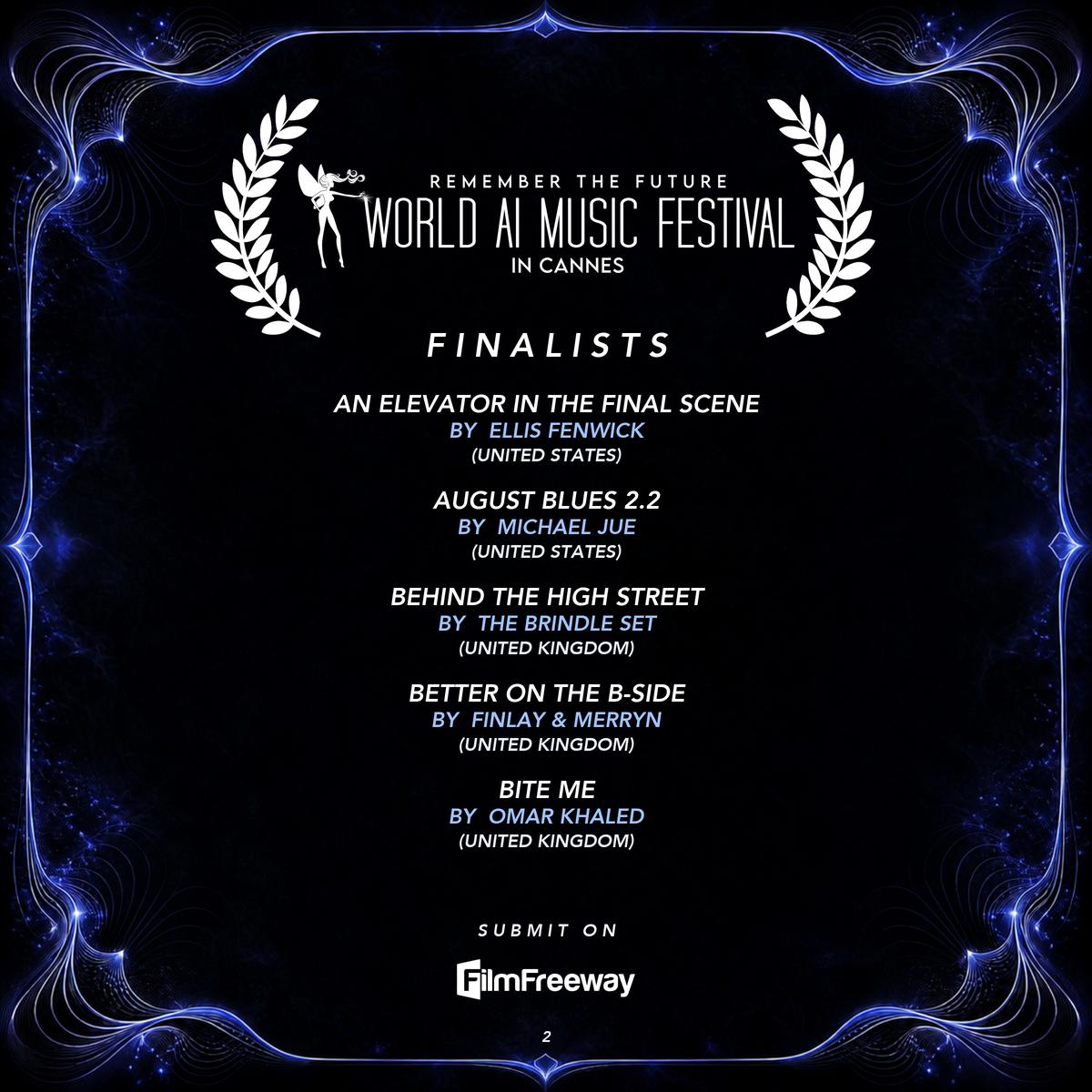 Finalistes d'octobre 2026 du World AI Music Festival in Cannes — visuel 2 sur 18 : An Elevator in the Final Scene, August Blues 2.2, Behind the High Street, Better on the B-Side, Bite Me