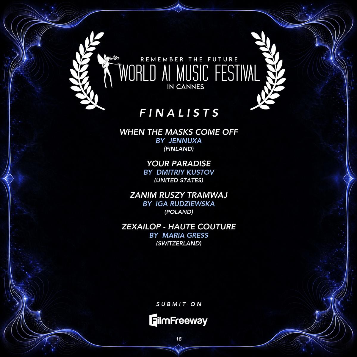 Finalistes d'octobre 2026 du World AI Music Festival in Cannes — visuel 18 sur 18 : When the Masks Come Off, Your Paradise, Zanim ruszy tramwaj, Zexailop - Haute Couture