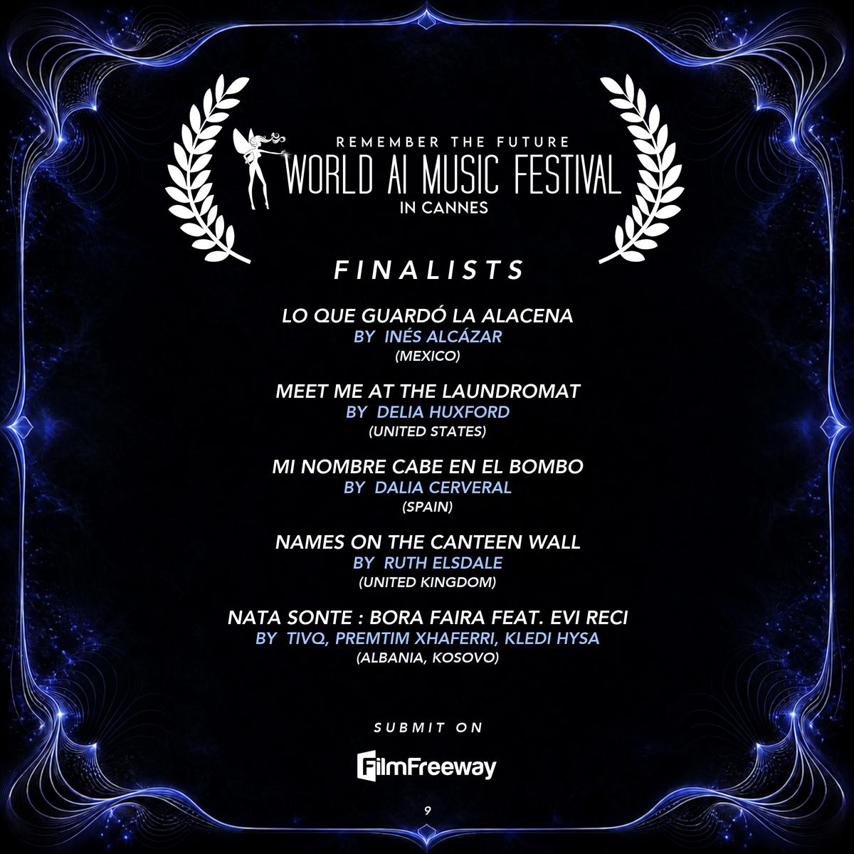 Finalistes d'octobre 2026 du World AI Music Festival in Cannes — visuel 9 sur 18 : Lo que guardó la alacena, Meet Me at the Laundromat, Mi nombre cabe en el bombo, Names on the Canteen Wall, Nata Sonte : Bora Faira feat. Evi Reci