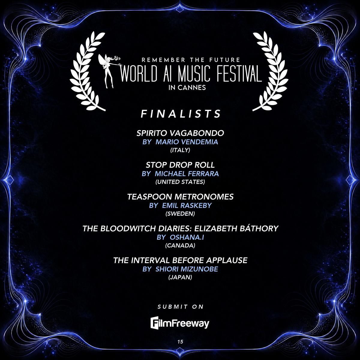 Finalistes d'octobre 2026 du World AI Music Festival in Cannes — visuel 15 sur 18 : Spirito Vagabondo, STOP DROP ROLL, Teaspoon Metronomes, The Bloodwitch Diaries: Elizabeth Báthory, The Interval Before Applause