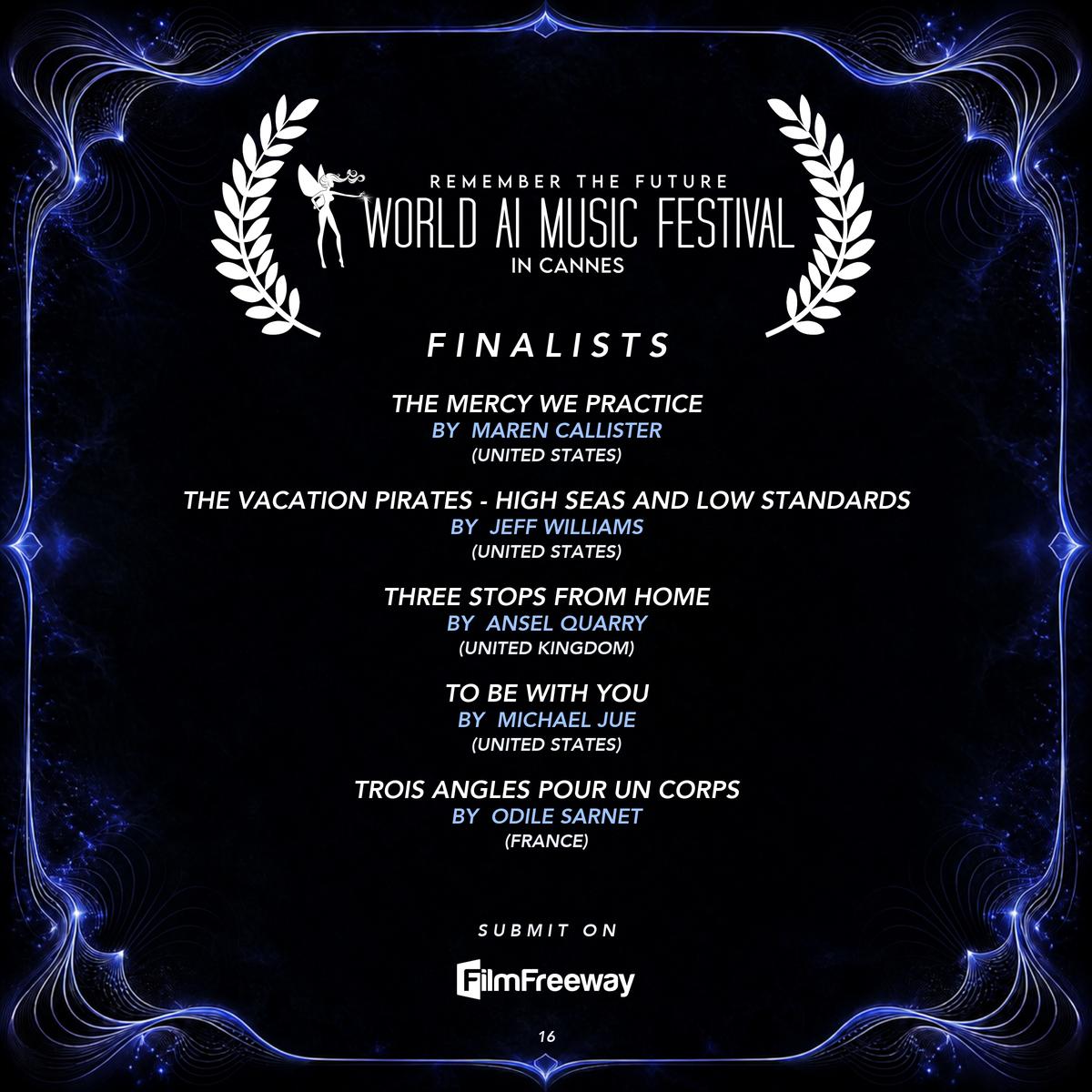 Finalistes d'octobre 2026 du World AI Music Festival in Cannes — visuel 16 sur 18 : The Mercy We Practice, The Vacation Pirates - High Seas and Low Standards, Three Stops from Home, To Be With You, Trois angles pour un corps